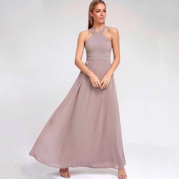 Lulus Air Of Romance Taupe Maxi Dress Size S - Picture 3 of 8